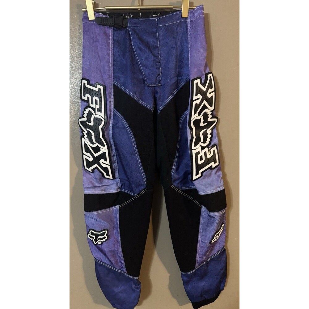 Vintage FOX 360 Motocross Pants size 28 Purple And Black Thick Plastic Logo's